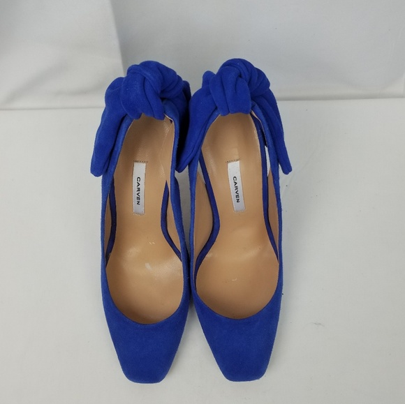 Carven Blue Suede Razor Block Heels Pumps Sandals size 37 - Picture 4 of 10